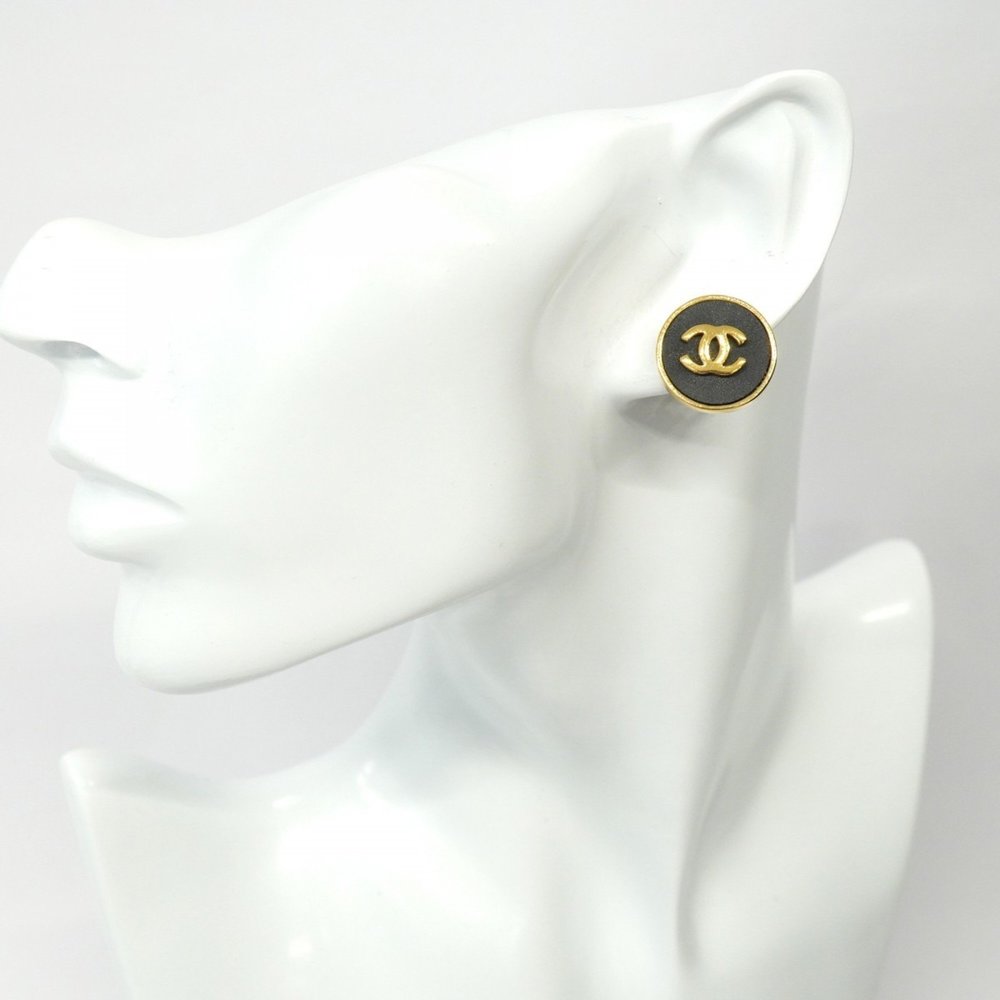 Chanel Coco Mark Circle Earrings, GP Plated Gold and Black, Women's - Picture 6 of 7